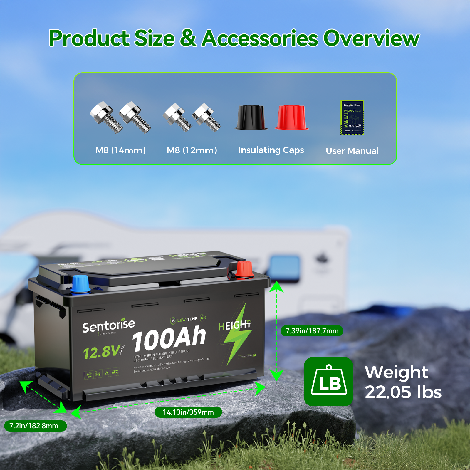 12V 100Ah LiFePO₄ Unterbodenbatterie – Slimline H190 für Wohnmobile und Wohnwagen