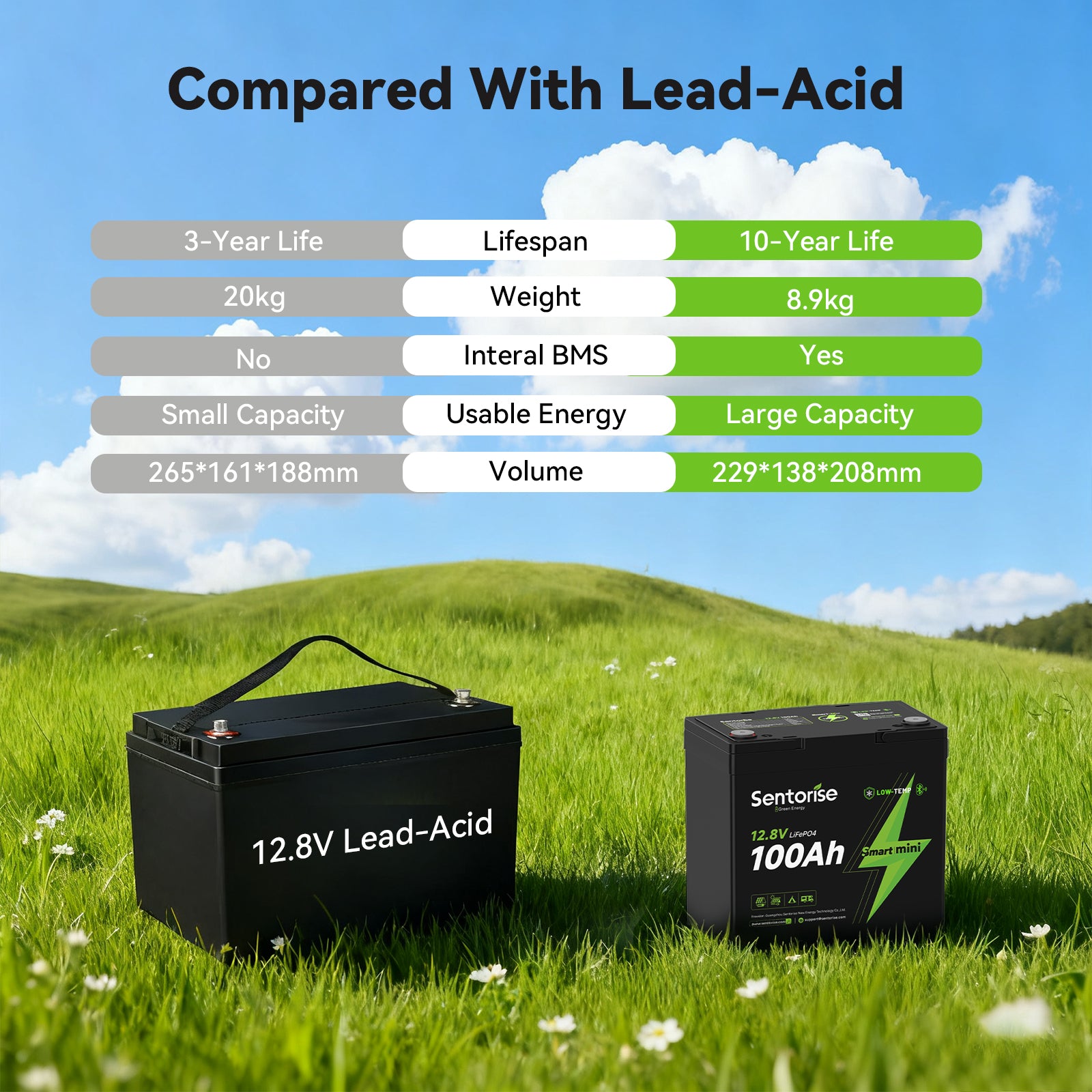 SuperMini 12V 100Ah LiFePO₄-Batterie – Platzsparendes Modell für Vans und kompakte Wohnmobile