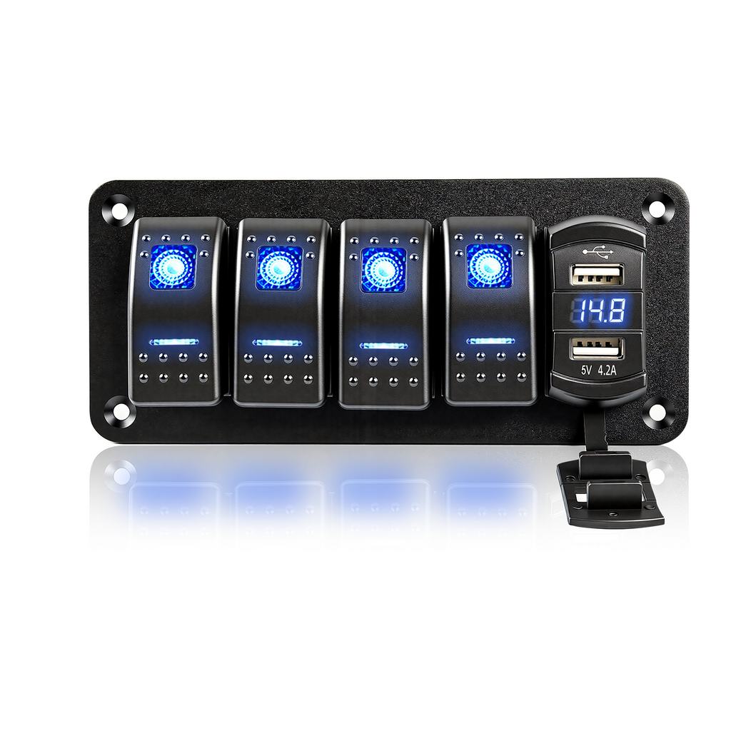 4 Gang 12V/24V Switch Panel with USB-C and Voltmeter