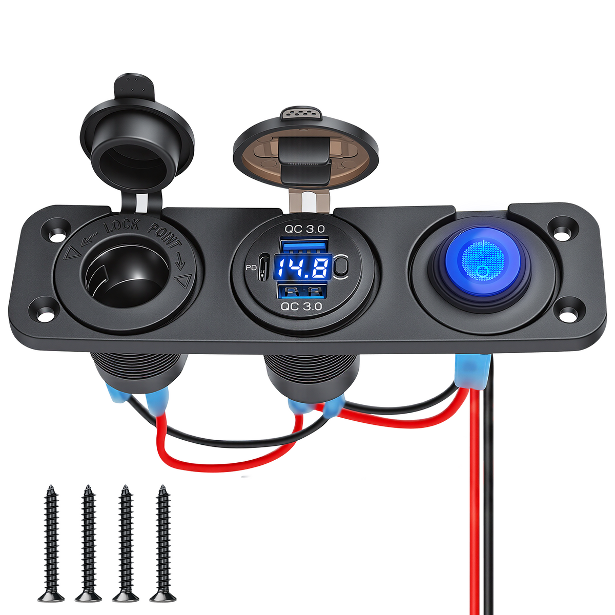 12V Power Socket Panel with USB-C and Voltage Display Main image