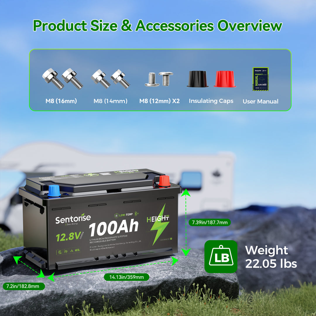 Sentorise 12V 100Ah LiFePO₄ Underfloor Battery | DIN H8 Fit for RV & Van Installation