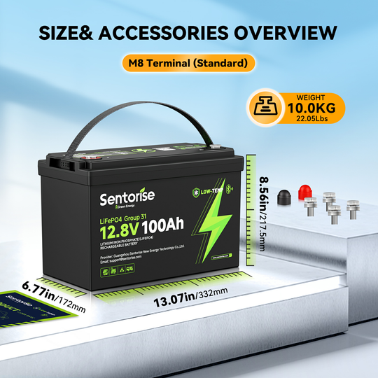 12V 100Ah LiFePO₄ Batterie – Sentorise Core Serie | Standardmodell für Wohnmobile