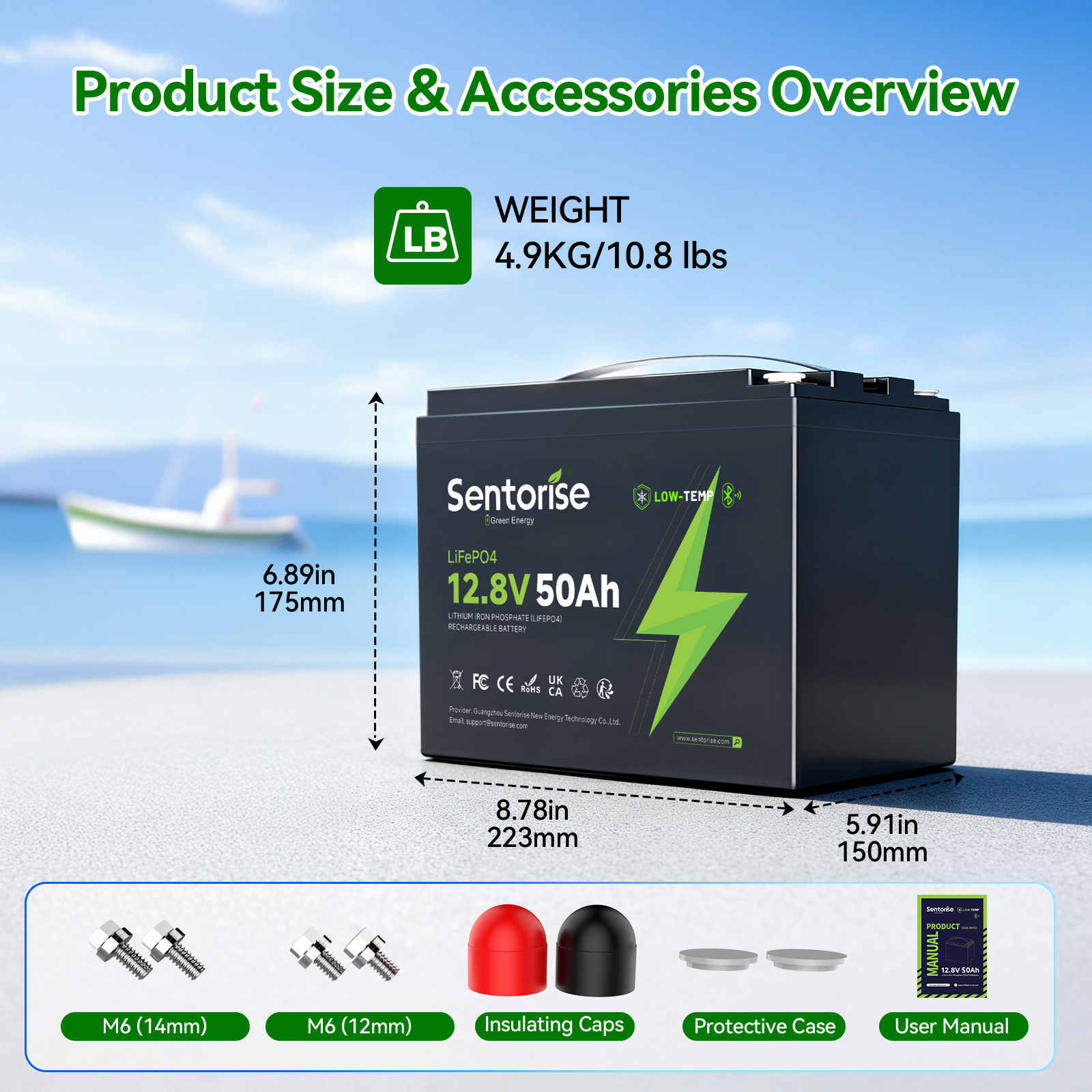 12 V 50 Ah Leichtgewichtige LiFePO₄-Batterie – Tragbare Stromversorgung mit Bluetooth-Überwachung