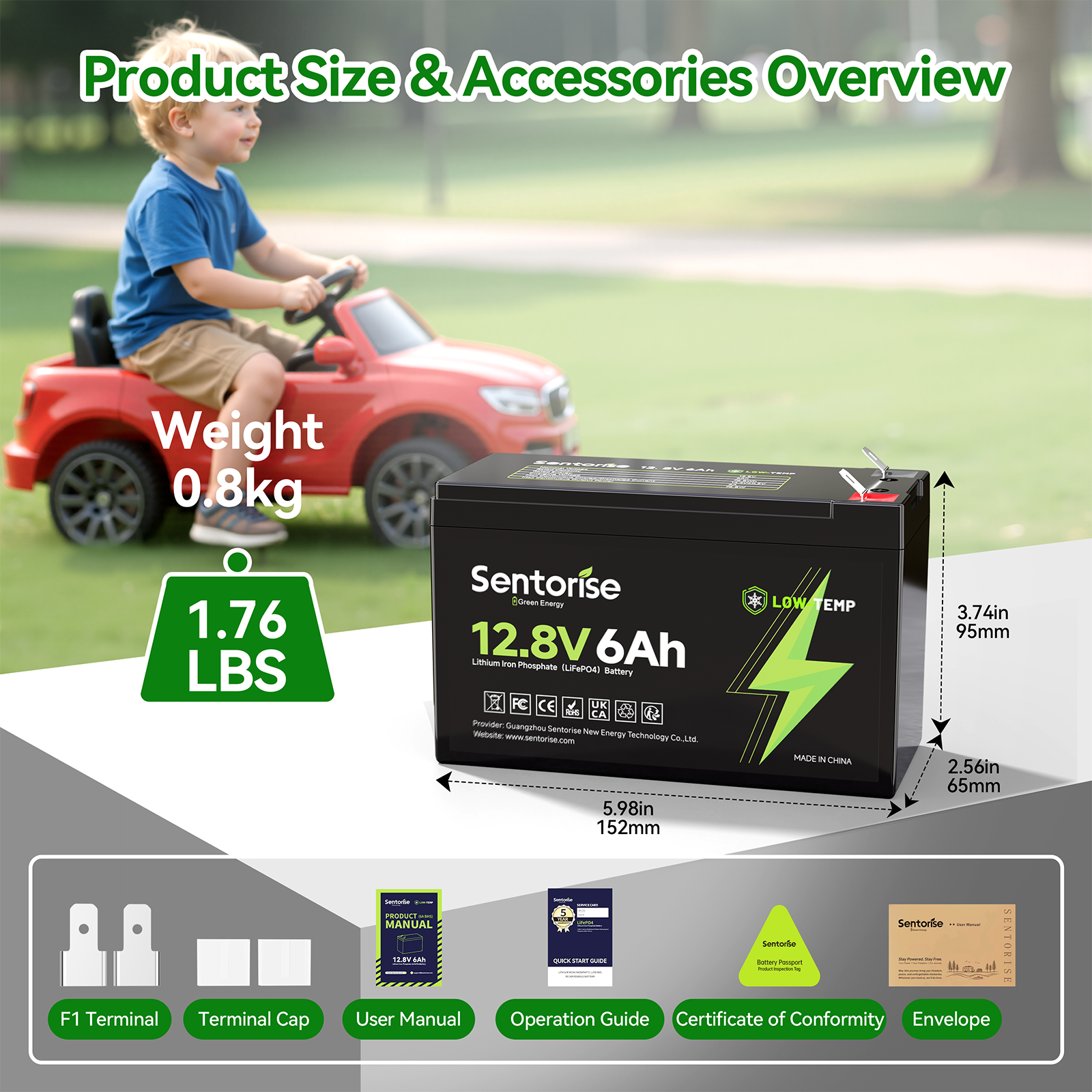 12V 6Ah Ultrakompakte LiFePO₄-Batterie – Sentorise Lite-Serie | Für Camping, Solar, Outdoor-Stromversorgung