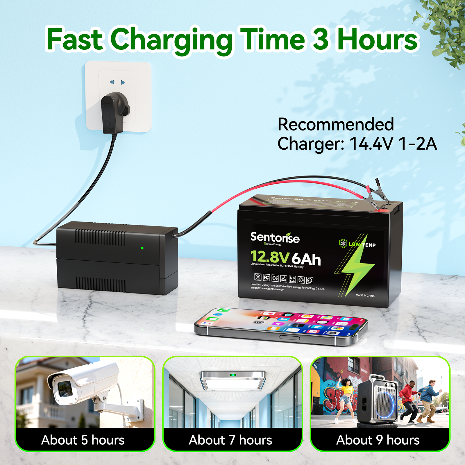 12V 6Ah Ultrakompakte LiFePO₄-Batterie – Sentorise Lite-Serie | Für Camping, Solar, Outdoor-Stromversorgung