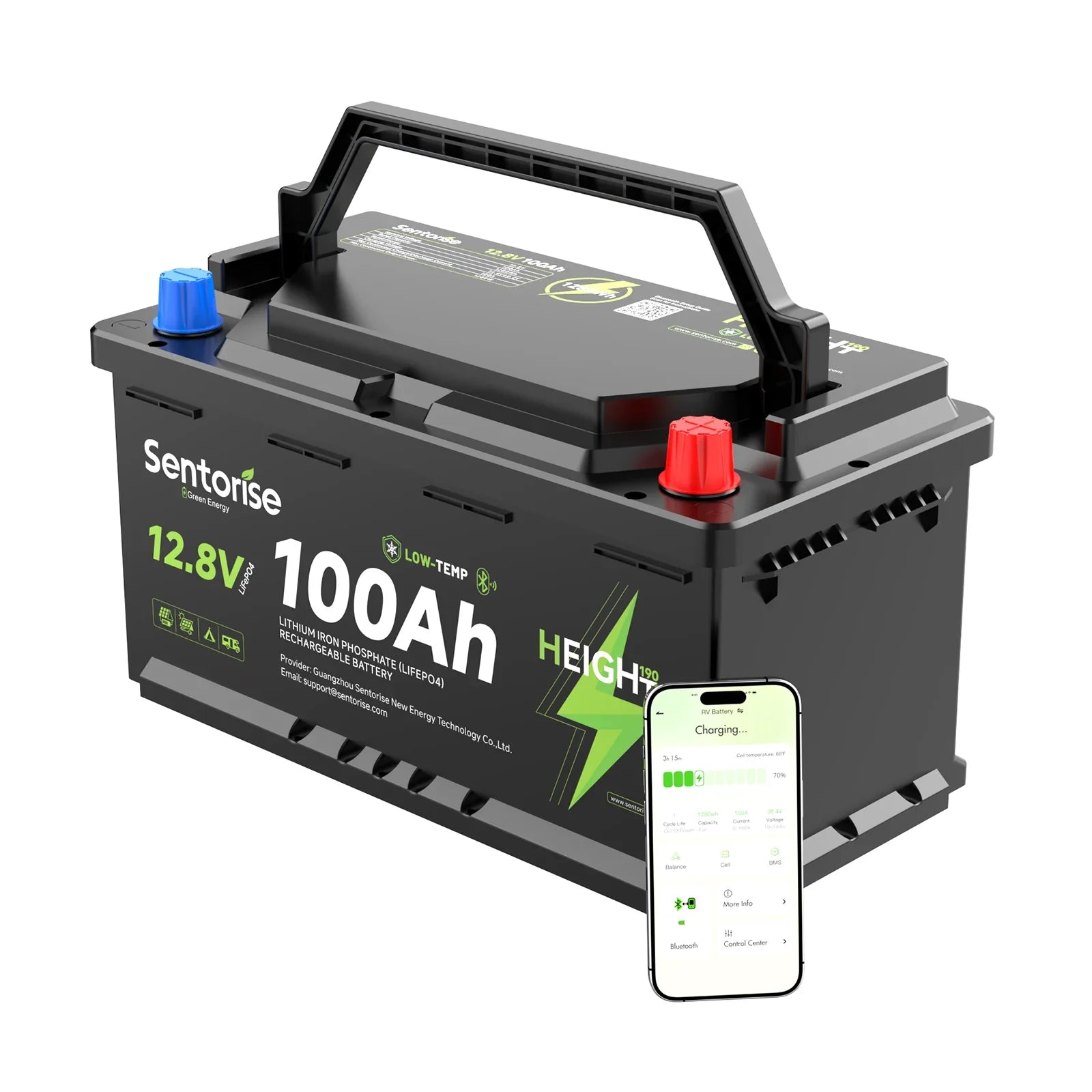 Sentorise 12V 100Ah Underfloor Bluetooth LiFePO4 Battery Bluetooth monitoring overview