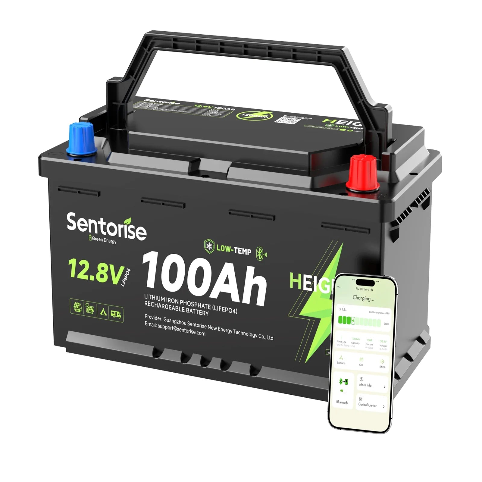 Sentorise 12V 100Ah Underfloor Bluetooth LiFePO4 Battery