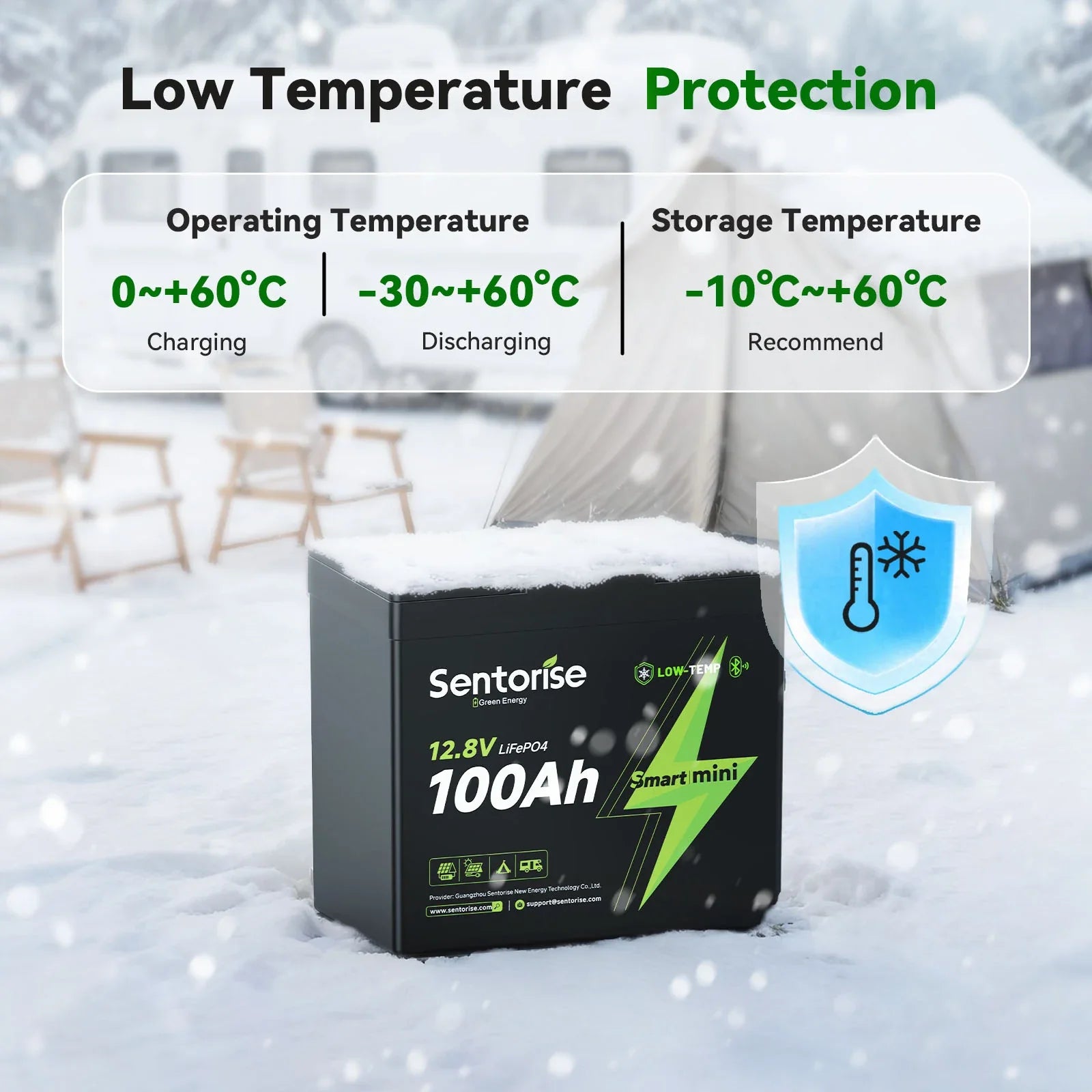 Sentorise 12V 100Ah SuperMini Bluetooth LiFePO4 Battery feature overview