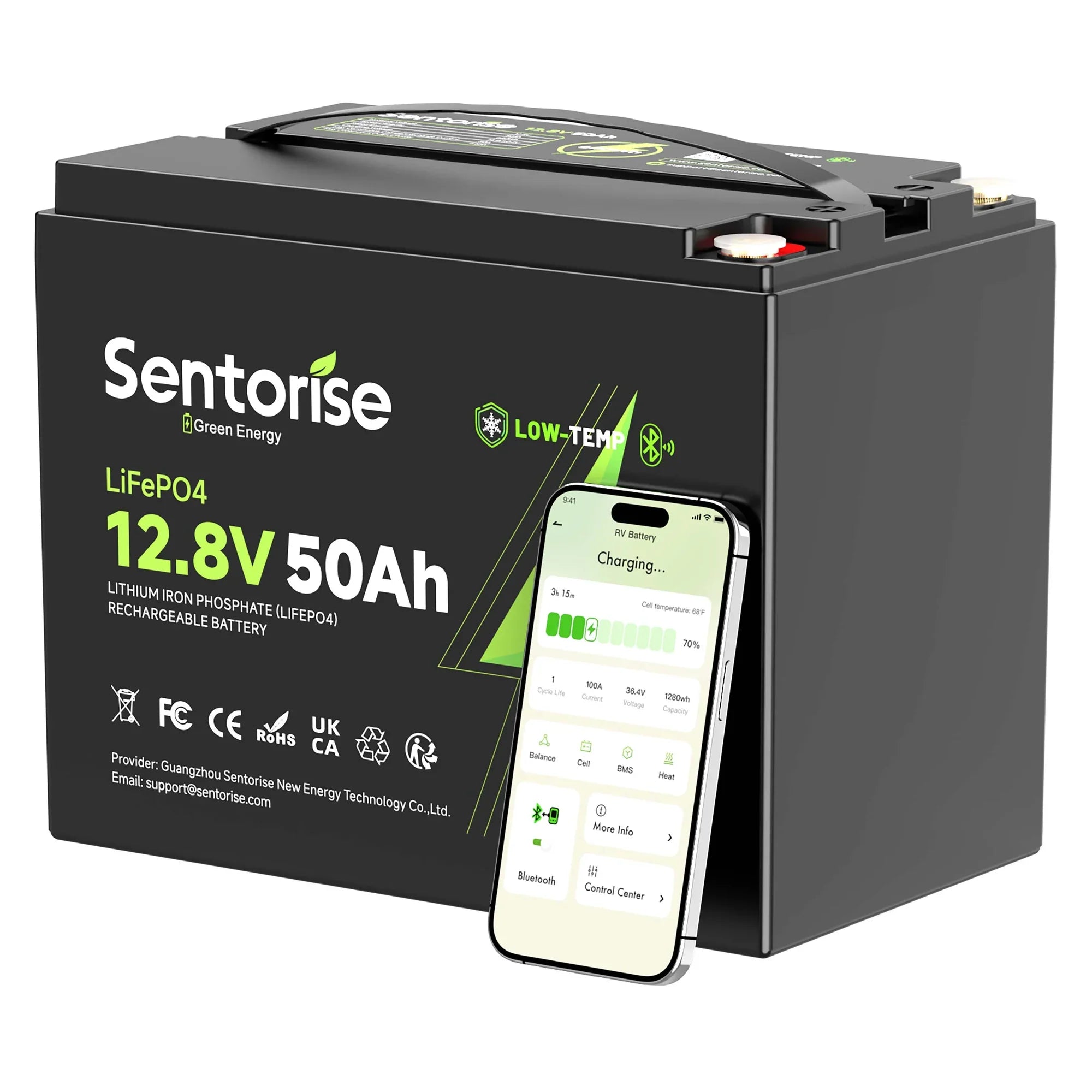 Sentorise 12V 50Ah Bluetooth LiFePO4 Battery Bluetooth monitoring overview