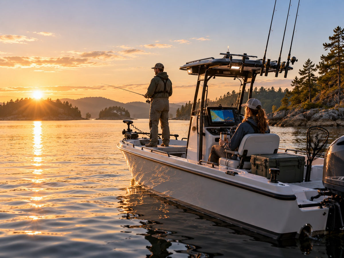 Fishing boat on the water at sunset