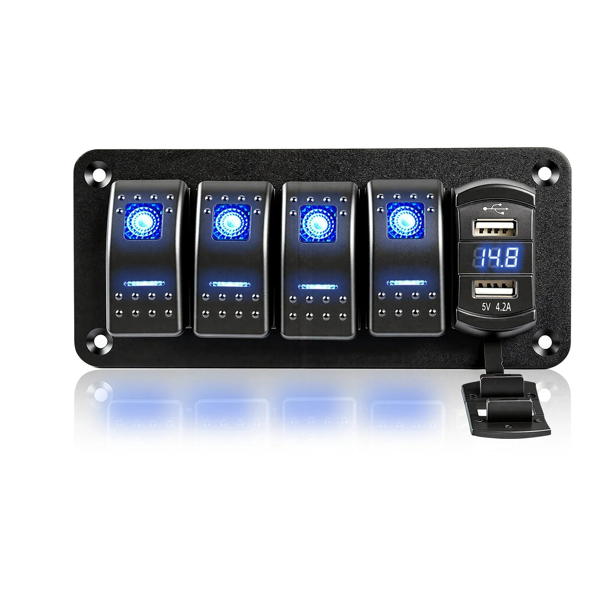 Sentorise panel with four rocker switches and voltage display
